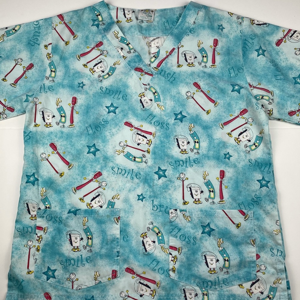 UA Scrubs Womens S Top Blue Dental Dentist Teeth